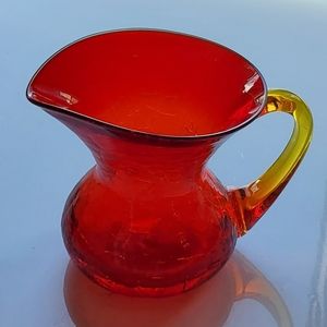 Vntg 5 1/2" Amberina Handcrafted Art Glass Crackle Pitcher by Blenko
